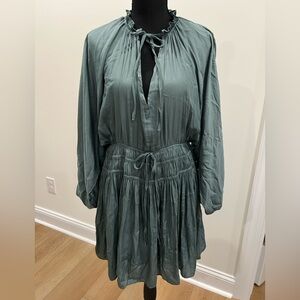 Mustard Seed - Satin Feel - Sea Green Ruffled Flowy Boho Dress Size Medium